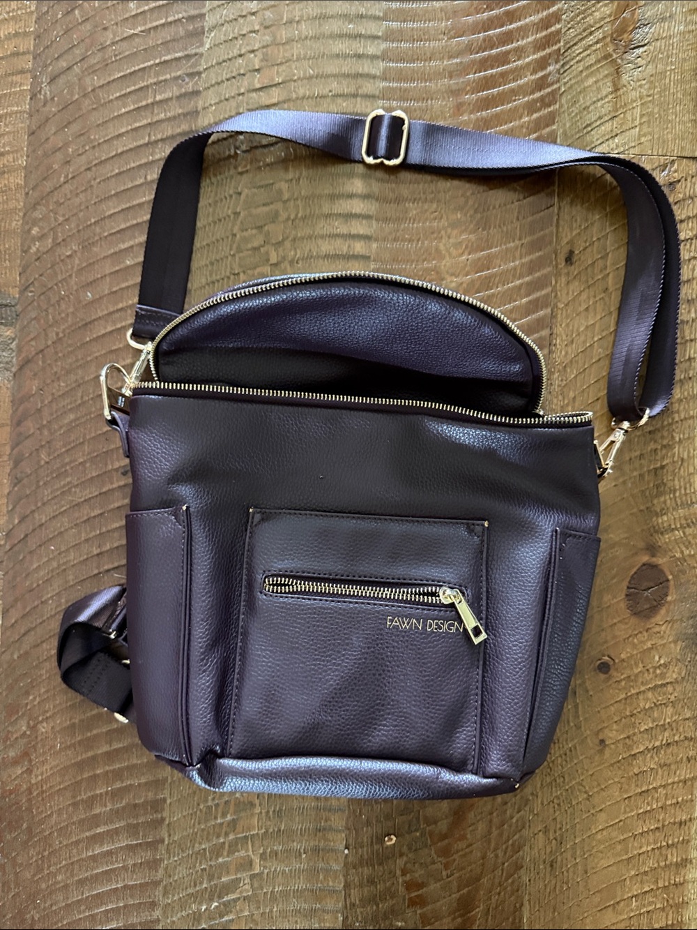 Fawn Design Plum Purple Leather Crossbody Tote